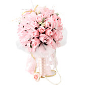 Elegant Pink Round Wedding Bouquet/ Bridal Bouquet With Chiffon Beads Decoration