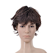 curtos e encaracolados castanho escuro cheio bang peruca de cabelo masculino (0463-6.13-351)