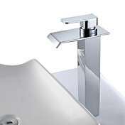 Single Handle Modern Solid Brass Waterfall Bathroom Sink Faucet (Tall)