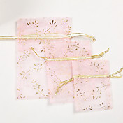 "Golden Floral" Organza Favor Bag – Pink (Set of 24)