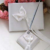 Calla Lily Wedding Guest Book And Pen Set In White Satin