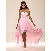 High Low Sweetheart Chiffon Evening Dress With Beadings
