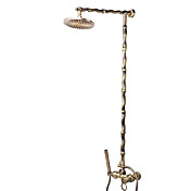 Antique Brass Single Handle Wall Mount Rain + Handheld Shower Faucet