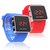 Silicone Band Love Couple Jelly Sport Style Square LED Wrist Watch - Blue & Red