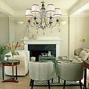 40W Crystal Chandelier with 6 Lights - Fabric Lampshade