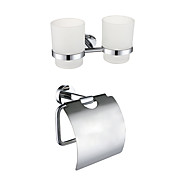 Chrome Finish 2-Piece Bathroom Accessory Set Double Cup Rack With Toilet paper Rack