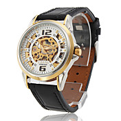 Orologio meccanico, da uomo, con cinturino in pelle nero