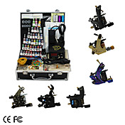 6 cannoni kit tatuaggio con lcd di potenza e 46 d'inchiostro a colori + libero 60ml di inchiostro nero