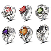 6 Pieces Gorgeous Rhinestones With Alloy Plated Ring Different Ring Style and Size