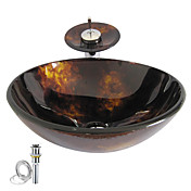 overwinning ronde zwarte gehard glazen vat zinken met waterval kraan, montage en water afvoer (0917-vt4026)
