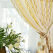 (Two Panels) Embroidery Yellow / Blue Classic Energy Saving Curtains