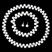 8-9mm parel bruiloft sieraden set - oorbellen, 17 inch ketting en armband 7,5 inch