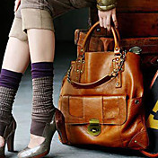 Trendy Woman's High Quality Brown Handbag With Brass Button