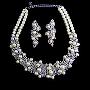 Luxurious Rhinestone Two Piece Ladies Necklace and Earrings Jewelry Set With Pearl (50 cm)