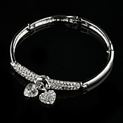 Double Heart Ladies' Rhinestone Charm Bracelet