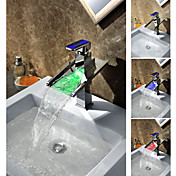 Third Gear Cartridge Water-saving Color Changing LED Waterfall Bathroom Sink Faucet with Colorful Handle
