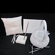 collection de mariage mis en satin blanc avec broderie de découverte et de fausses perles (4 pièces)