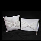 collection de mariage mis en satin blanc avec un accent à double cœur (3 pièces)