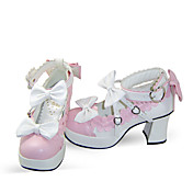 Handmade White PU Leather 7.5cm High Heel Sweet Lolita with Bow