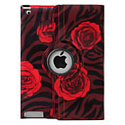 Rose Pattern 360 Degree Rotating PU Leather Case and Stand for the New iPad (Red)