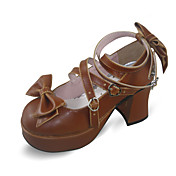 fatti a mano in pelle marrone pu 7.5cm alti tacco paese scarpe lolita con fiocco