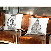 conjunto de 2 retro fronha de algodão / linho decorativo