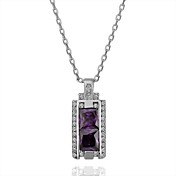 18K Gorgeous Fashion Rhinestone Alloy Square Purple Stone Necklace