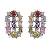 única de platino multicolor plateado con aretes ovalados forma cúbica de zirconia