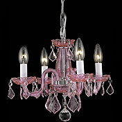aparece una vela candelabros de cristal con 4 luces en color rosa