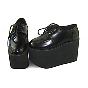 Black PU Leather 11cm Wedge Sweet Lolita Shoes with Shoelace