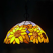 60W 1 - Light Tiffany Pendent Light with Glass Shade in Sunflower Pattern