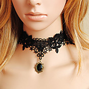 Handmade Black Lace Rétro Princesse Lolita Collier avec Obsidian