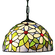 60W Contemporary 1 - Light Tiffany Pendel i glasskærm gul blomst mønster
