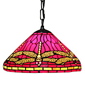 60W Tiffany Glass Pendent Light with Yellow Dragonfly Pattern