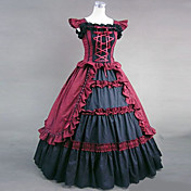 Parole longueur manches en coton rouge et noir style Gothic Lolita Robe Victoria