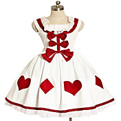 Short Sleeve Knee-length White Cotton Red Heart and Rhombus Pattern Sweet Lolita Dress