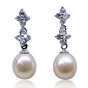 abbastanza argento sterling orecchini di perle fresche con cristallo