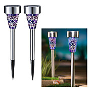 Solar Stainless Steel Fiesta Mosaic Path Garden Walkway Light (2-Pack)