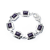 Unique Fashion Jewelry Six Rectangle Imitation Gem Stone Silver Plate Bracelet (More Colors)
