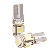 T10 Car Light com 5 LEDs (em um par, 5050, 1W, Lumen (LM) 60, temperatura de cor 6000-6500K, 12V, de luz branca)