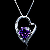 Fine Jewelry Elegante ametista Nel Cuore Collana zircone Sterling Silver