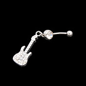 Pretty Stainless Steel Guitar Shape Crystal Belly Ring