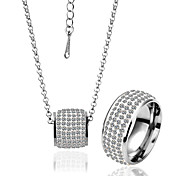 18K Gold Jewelry Set With Rhinestone Including Ring,Necklace