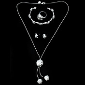 Argent plaqué Belle Rose Bijoux femmes ensemble comprenant collier, boucles d'oreilles, bracelet, bague