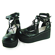Sort PU Læder 8cm Wedge Gothic Lolita Shoes