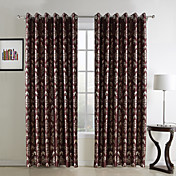 (Two Panels) Traditional Golden Print Floral Polyester Blackout Curtains