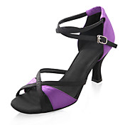 sala da ballo scarpe da ballo in raso alto viola e scarpe nere latino per le donne