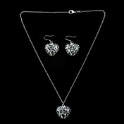 Beautiful Silver Plated Big Women corazón hueco de la joyería conjunto incluyendo el collar, pendiente