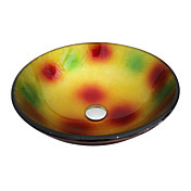 4250 Tempered Glass Vessel Round Sink With Pop-Up Drain and Mounting Ring and Faucet