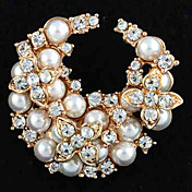 Artificial Pearl Inlaid Crescent Alloy Brooch